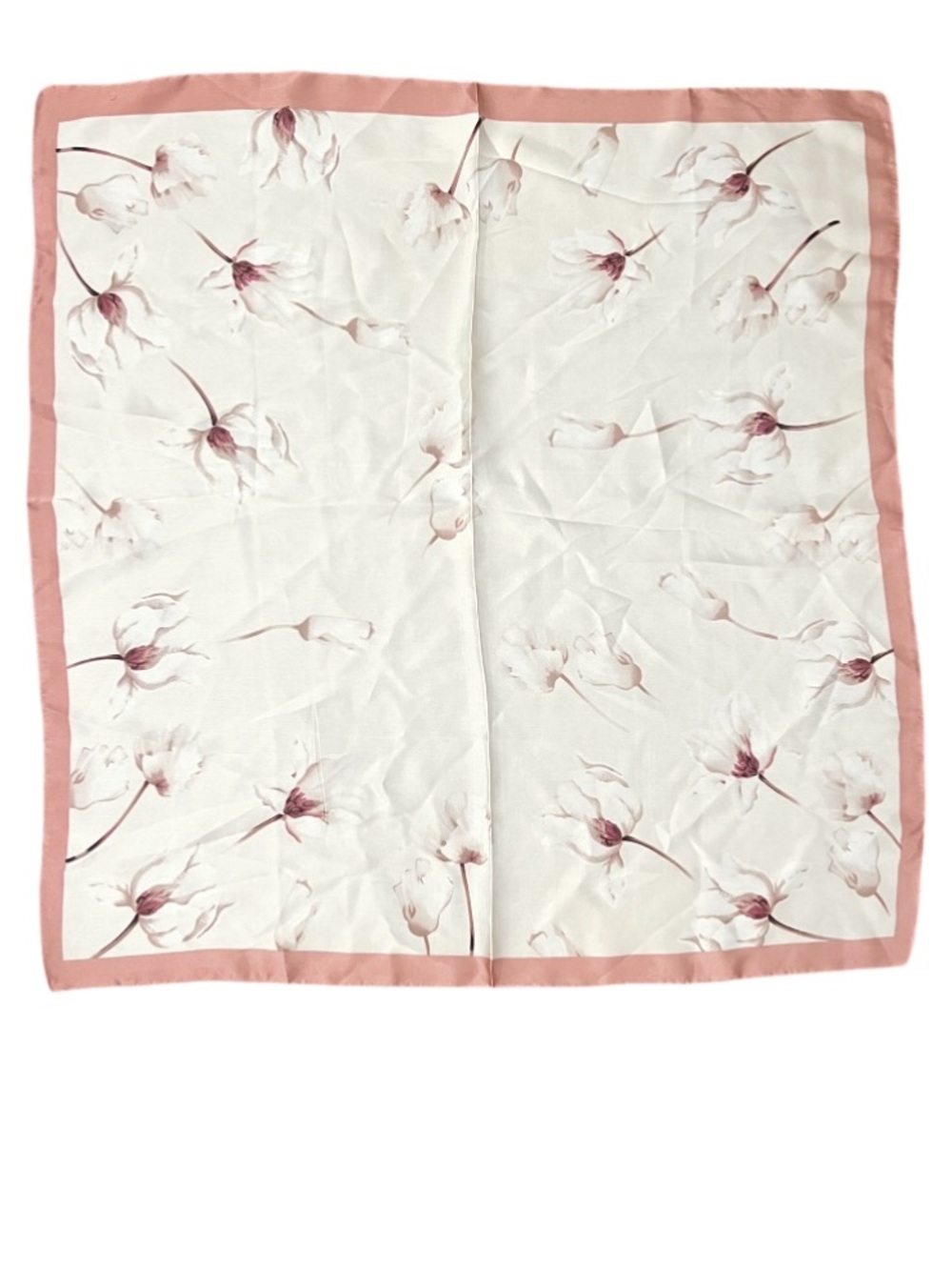 100% Silk - Elegant Floral Pink Border Scarf